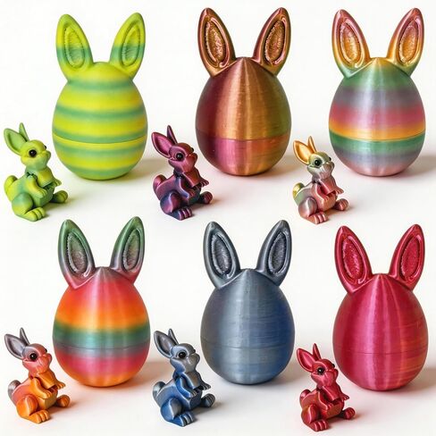 6PCS 3D Printed Easter Eggs Set with Articulated Rabbit Inside, Prefilled Surprise Eggs for Easter Basket Stuffers, Reusable Collectible Toys for Easter Egg Hunt & Party Favors (BunnyInside) in Saudi Arabia
