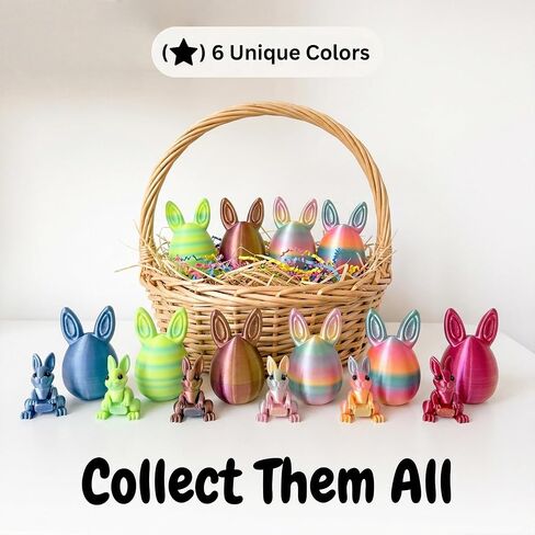 6PCS 3D Printed Easter Eggs Set with Articulated Rabbit Inside, Prefilled Surprise Eggs for Easter Basket Stuffers, Reusable Collectible Toys for Easter Egg Hunt & Party Favors (BunnyInside) in Saudi Arabia