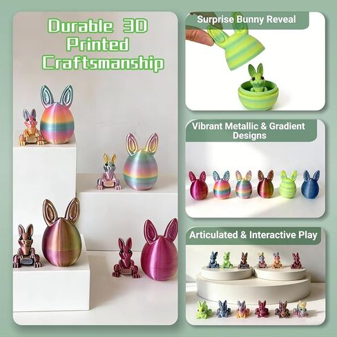 6PCS 3D Printed Easter Eggs Set with Articulated Rabbit Inside, Prefilled Surprise Eggs for Easter Basket Stuffers, Reusable Collectible Toys for Easter Egg Hunt & Party Favors (BunnyInside) in Saudi Arabia