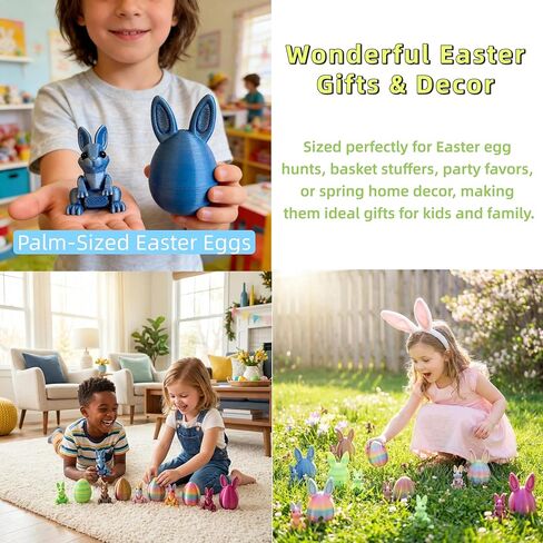 6PCS 3D Printed Easter Eggs Set with Articulated Rabbit Inside, Prefilled Surprise Eggs for Easter Basket Stuffers, Reusable Collectible Toys for Easter Egg Hunt & Party Favors (BunnyInside) in Saudi Arabia