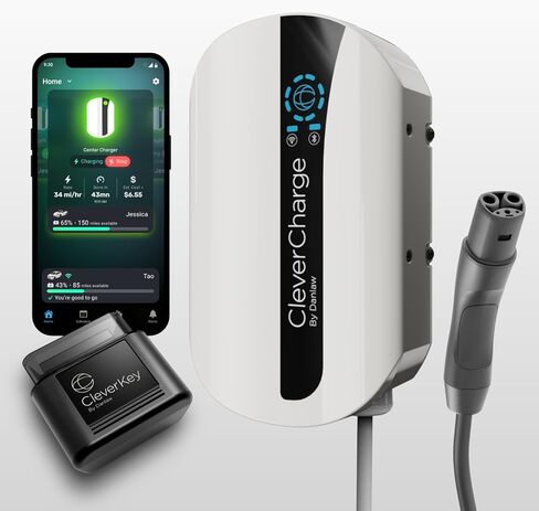 شاحن CleverCharge المستوى 2 للمركبات الكهربائية مع CleverKey AI، 40 أمبير، 240 فولت، موصل J1772، EVSE مزود بتقنية WiFi، مكون إضافي NEMA 14-50، نظام شحن ذكي UL & Energy Star للمركبات الكهربائية المتوافقة مع منفذ J1772 in Kuwait