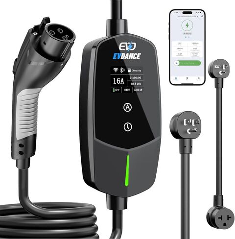 Level 1 & 2 Portable EV Charger (12A/16A), Smart App Control & WiFi/Bluetooth Enabled, 25ft Cable, ETL Listed J1772 EVSE for All EVs & PHEVs (16A Smart | NEMA 5-15 & 6-20 (Standard Home Plug)) in Saudi Arabia