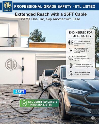 Level 1 & 2 Portable EV Charger (12A/16A), Smart App Control & WiFi/Bluetooth Enabled, 25ft Cable, ETL Listed J1772 EVSE for All EVs & PHEVs (16A Smart | NEMA 5-15 & 6-20 (Standard Home Plug)) in Saudi Arabia