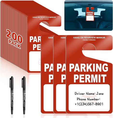 500 PCS Plastic Parking Permit Hang Tags Blue Blank Rearview Mirror Placards Thick 18 Mil Waterproof PVC 3x5 Inch Single-Sided Printing with 5 Marker Pens for Temporary Parking Passes in Saudi Arabia