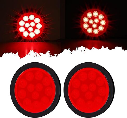 قطعتان من مصابيح LED حمراء مستديرة مقاس 4 بوصات 12 مصباح LED، IP67 مصابيح إيقاف الفرامل المقاومة للماء مع حلقة تثبيت على السطح لشاحنة مقطورة RV Jeep in Kuwait