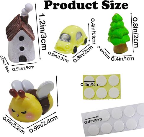 Mini Bee Cat Car Dashboard Decorations, Set of 7 Cute Car Dash Decor Rearview Mirror Ornament, Funny Figurines House Tree Car Interior Accessories for Home Garden Office in Saudi Arabia