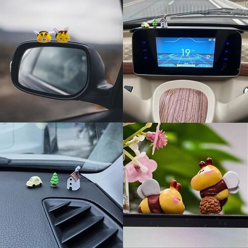 Mini Bee Cat Car Dashboard Decorations, Set of 7 Cute Car Dash Decor Rearview Mirror Ornament, Funny Figurines House Tree Car Interior Accessories for Home Garden Office in Saudi Arabia