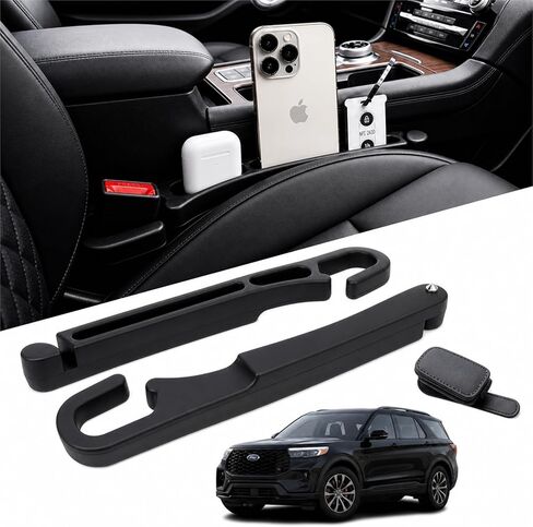 2 PCS Car Seat Gap Filler Compatible with Explorer, Edge, Escape, Expedition & Bronco Sport Accessories, Seat Gap Organizer with Emergency Glass Breaker & 1 Sunglasses Holder, Black. in Saudi Arabia