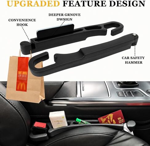 2 PCS Car Seat Gap Filler Compatible with Explorer, Edge, Escape, Expedition & Bronco Sport Accessories, Seat Gap Organizer with Emergency Glass Breaker & 1 Sunglasses Holder, Black. in Saudi Arabia