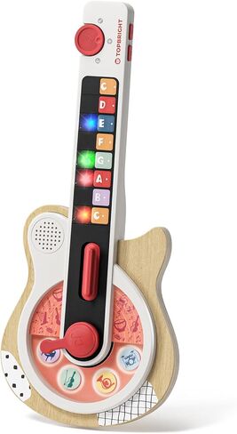 TOPBRIGHT Wooden Kids Guitar, Musical Toys for Toddlers 2-4 with 8 Chord Touch, 3 Play Modes and LED Light, Music Instruments Educational Toys for 3 4 5 Year Old Boys Girls Birthday in Saudi Arabia