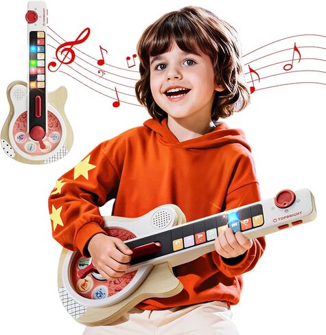 TOPBRIGHT Wooden Kids Guitar, Musical Toys for Toddlers 2-4 with 8 Chord Touch, 3 Play Modes and LED Light, Music Instruments Educational Toys for 3 4 5 Year Old Boys Girls Birthday in Saudi Arabia