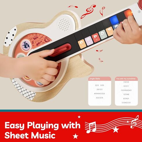 TOPBRIGHT Wooden Kids Guitar, Musical Toys for Toddlers 2-4 with 8 Chord Touch, 3 Play Modes and LED Light, Music Instruments Educational Toys for 3 4 5 Year Old Boys Girls Birthday in Saudi Arabia