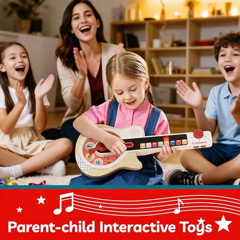 TOPBRIGHT Wooden Kids Guitar, Musical Toys for Toddlers 2-4 with 8 Chord Touch, 3 Play Modes and LED Light, Music Instruments Educational Toys for 3 4 5 Year Old Boys Girls Birthday in Saudi Arabia
