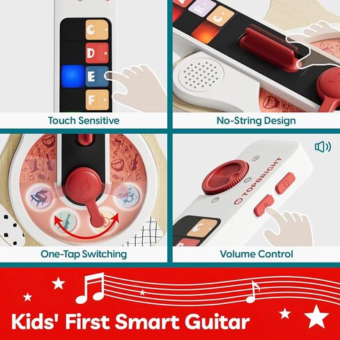 TOPBRIGHT Wooden Kids Guitar, Musical Toys for Toddlers 2-4 with 8 Chord Touch, 3 Play Modes and LED Light, Music Instruments Educational Toys for 3 4 5 Year Old Boys Girls Birthday in Saudi Arabia