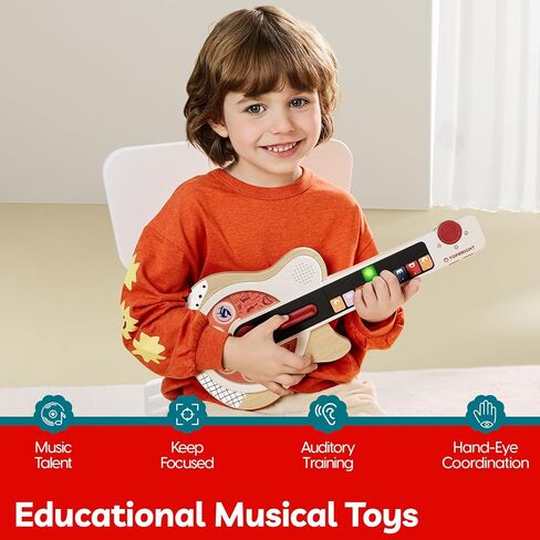 TOPBRIGHT Wooden Kids Guitar, Musical Toys for Toddlers 2-4 with 8 Chord Touch, 3 Play Modes and LED Light, Music Instruments Educational Toys for 3 4 5 Year Old Boys Girls Birthday in Saudi Arabia