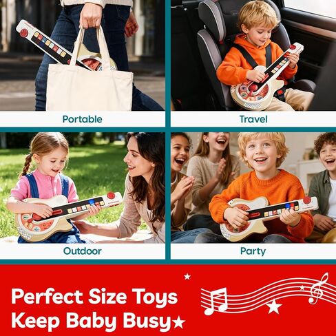 TOPBRIGHT Wooden Kids Guitar, Musical Toys for Toddlers 2-4 with 8 Chord Touch, 3 Play Modes and LED Light, Music Instruments Educational Toys for 3 4 5 Year Old Boys Girls Birthday in Saudi Arabia