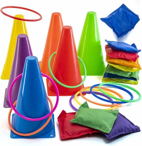 Prextex Multicolored 3-in-1 Yard Game Set - Ring Toss Game, Bean Bags, Cones - Outdoor Toys for Toddlers & Kids, Children's Indoor Play, Family Fun Carnival Games, Kids Party Cornhole Set, Lawn Games in Kuwait