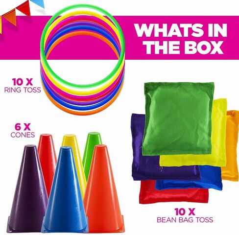 Prextex Multicolored 3-in-1 Yard Game Set - Ring Toss Game, Bean Bags, Cones - Outdoor Toys for Toddlers & Kids, Children's Indoor Play, Family Fun Carnival Games, Kids Party Cornhole Set, Lawn Games in Kuwait