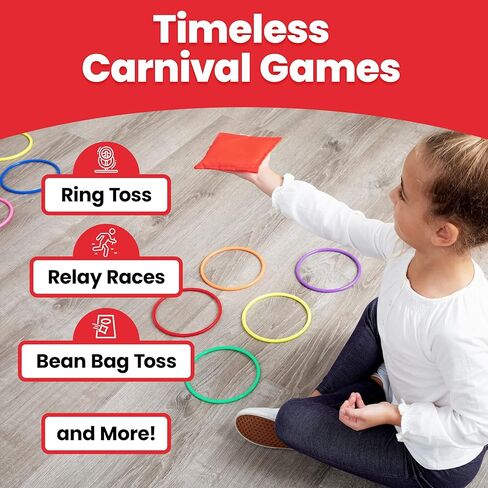 Prextex Multicolored 3-in-1 Yard Game Set - Ring Toss Game, Bean Bags, Cones - Outdoor Toys for Toddlers & Kids, Children's Indoor Play, Family Fun Carnival Games, Kids Party Cornhole Set, Lawn Games in Kuwait