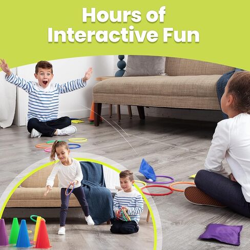 Prextex Multicolored 3-in-1 Yard Game Set - Ring Toss Game, Bean Bags, Cones - Outdoor Toys for Toddlers & Kids, Children's Indoor Play, Family Fun Carnival Games, Kids Party Cornhole Set, Lawn Games in Kuwait