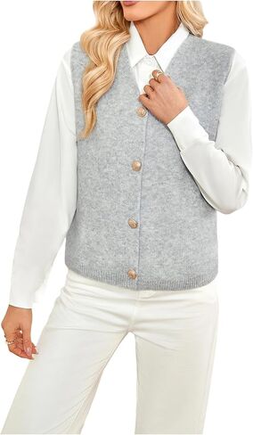 OYOANGLE Women's V Neck Sweater Vest Button Up Knit Vest Outerwear Sleeveless Cardigans in Saudi Arabia