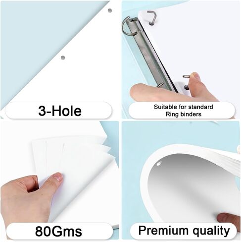 (3-Pack) 3-Hole Punched Blank Paper - 300 Sheets/600 Pages Loose Leaf Papers, 100 GSM, Paper Refills for Large Leather Journal/Filofax Binders, 8" x 10.5" in Saudi Arabia