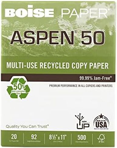 Boise® ASPEN® 50 Multi-Use Printer & Copy Paper, 1 Ream, White, Letter (8.5" x 11"), 500 Sheets Per Ream, 20 Lb, 92 Brig in Saudi Arabia