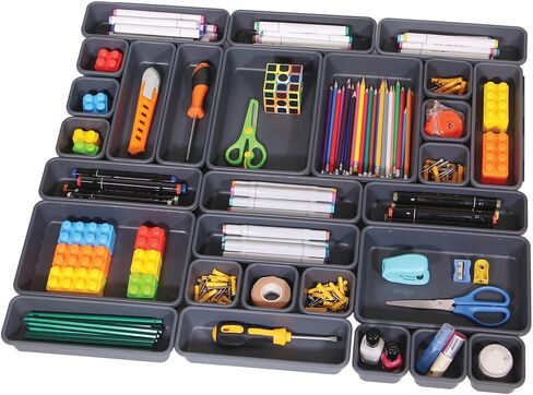 TENABORT 42 Pack Interlocking Desk Drawer Organizer Tray Dividers Plastic Shallow Narrow Drawers Organizers Separators Storage Bins Container for Kitchen Bathroom Makeup Office Vanity Dresser White in Saudi Arabia