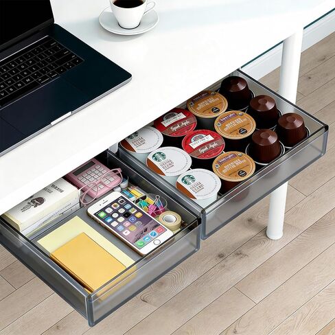 Under Desk Drawer Set of 2, Smooth Slide-Out Storage (Medium/Small), Thick PET Material, For Home Office, Desk & Coffee Table in Saudi Arabia