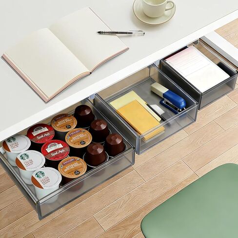 Under Desk Drawer Set of 2, Smooth Slide-Out Storage (Medium/Small), Thick PET Material, For Home Office, Desk & Coffee Table in Saudi Arabia