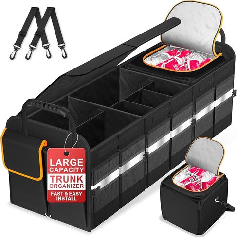 sevgili Trunk Organizer, 6-Compartment Car Organizer and Storage with Cooler Bag, Collapsible Large Trunk Organizers Interior for SUV Sendan with Cover, Car Organizer Trunk for Shopping, Picnic in Saudi Arabia
