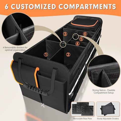 sevgili Trunk Organizer, 6-Compartment Car Organizer and Storage with Cooler Bag, Collapsible Large Trunk Organizers Interior for SUV Sendan with Cover, Car Organizer Trunk for Shopping, Picnic in Saudi Arabia