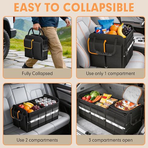 sevgili Trunk Organizer, 6-Compartment Car Organizer and Storage with Cooler Bag, Collapsible Large Trunk Organizers Interior for SUV Sendan with Cover, Car Organizer Trunk for Shopping, Picnic in Saudi Arabia