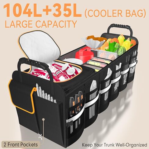 sevgili Trunk Organizer, 6-Compartment Car Organizer and Storage with Cooler Bag, Collapsible Large Trunk Organizers Interior for SUV Sendan with Cover, Car Organizer Trunk for Shopping, Picnic in Saudi Arabia
