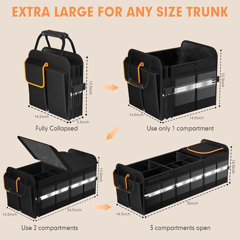 sevgili Trunk Organizer, 6-Compartment Car Organizer and Storage with Cooler Bag, Collapsible Large Trunk Organizers Interior for SUV Sendan with Cover, Car Organizer Trunk for Shopping, Picnic in Saudi Arabia