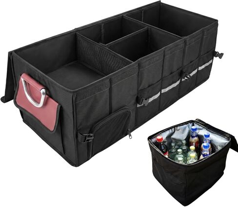 J&J Car Trunk Organizer 112L & Collapsible Cooler Bag 31.5L, 1680D Premium Durable Adjustable Storage for Road Trip Essentials, Car Accessories for Men & Women, SUV, Truck (Extra Large) in Saudi Arabia