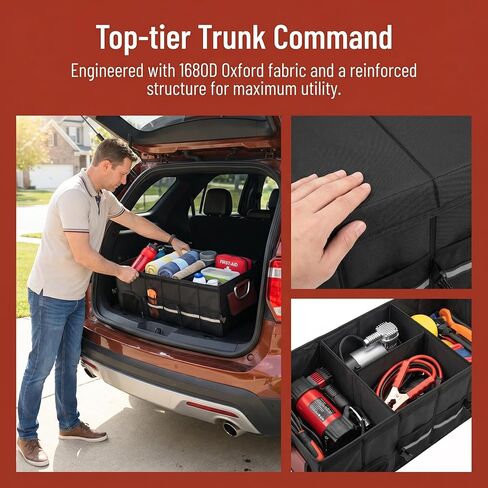 J&J Car Trunk Organizer 112L & Collapsible Cooler Bag 31.5L, 1680D Premium Durable Adjustable Storage for Road Trip Essentials, Car Accessories for Men & Women, SUV, Truck (Extra Large) in Saudi Arabia