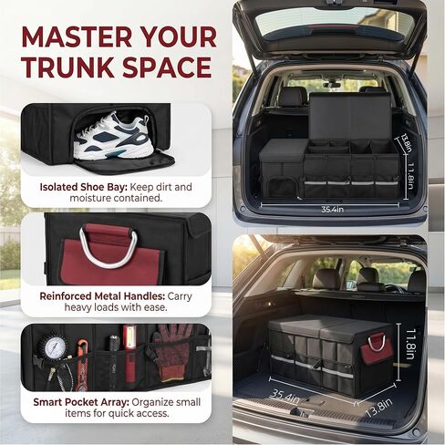 J&J Car Trunk Organizer 112L & Collapsible Cooler Bag 31.5L, 1680D Premium Durable Adjustable Storage for Road Trip Essentials, Car Accessories for Men & Women, SUV, Truck (Extra Large) in Saudi Arabia