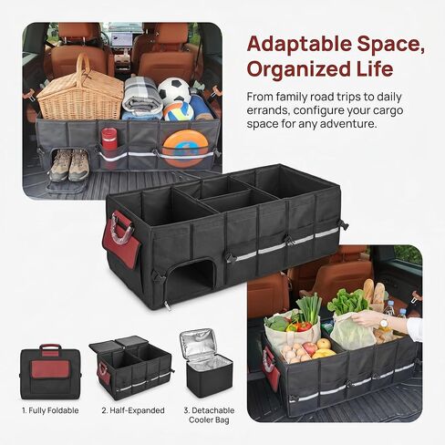 J&J Car Trunk Organizer 112L & Collapsible Cooler Bag 31.5L, 1680D Premium Durable Adjustable Storage for Road Trip Essentials, Car Accessories for Men & Women, SUV, Truck (Extra Large) in Saudi Arabia