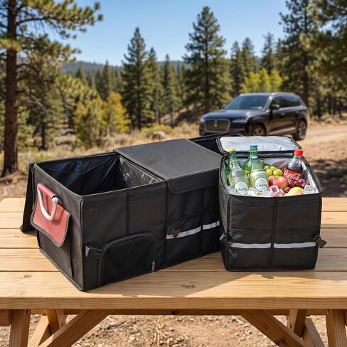 J&J Car Trunk Organizer 112L & Collapsible Cooler Bag 31.5L, 1680D Premium Durable Adjustable Storage for Road Trip Essentials, Car Accessories for Men & Women, SUV, Truck (Extra Large) in Saudi Arabia