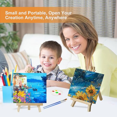 50 Pack Mini Canvas with Easel Bulk, 4 x 4 Inch Mini Canvases for Painting with Wood Easels, Small Canvas and Easle Set for Painting Crafts in Kuwait