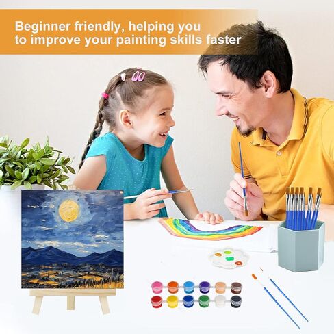50 Pack Mini Canvas with Easel Bulk, 4 x 4 Inch Mini Canvases for Painting with Wood Easels, Small Canvas and Easle Set for Painting Crafts in Kuwait