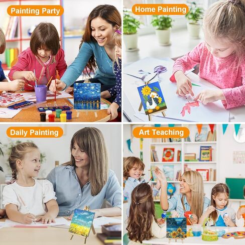 50 Pack Mini Canvas with Easel Bulk, 4 x 4 Inch Mini Canvases for Painting with Wood Easels, Small Canvas and Easle Set for Painting Crafts in Kuwait