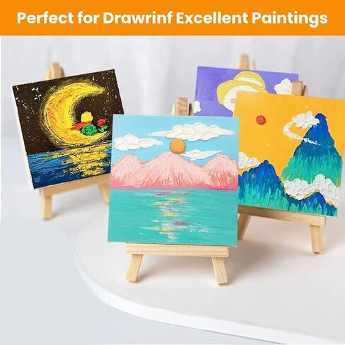 50 Pack Mini Canvas with Easel Bulk, 4 x 4 Inch Mini Canvases for Painting with Wood Easels, Small Canvas and Easle Set for Painting Crafts in Kuwait