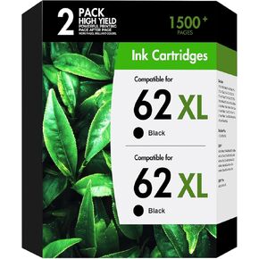 خراطيش حبر 62XL سوداء بديلة لخرطوشة الحبر HP 62 62 XL السوداء تعمل من أجل Envy 7640 5660 7645 5540 5544 5545 5664 OfficeJet 200 250 250 5740 5745 8040 Series أسود (عبوتان) in Kuwait