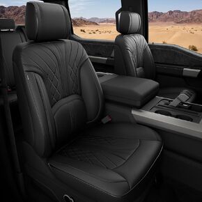 أغطية مقاعد جلدية من FREESOO لسيارة Ford F150 SuperCrew 2015-2026 & F250/F350/F450 Super Duty Crew Cab 2017-2026، أغطية مقاعد مقاومة للماء مجموعة كاملة مع دعم قطني لشاحنات الالتقاط، أسود in Kuwait