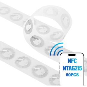 60 Pcs NFC Stickers/NFC Tag, NTAG215 Chip, Transparent Waterproof & Rewritable, 504 Bytes Memory NFC/RFID Tags, Compatible with All NFC Smartphones, Amiibo & TagMo in Saudi Arabia