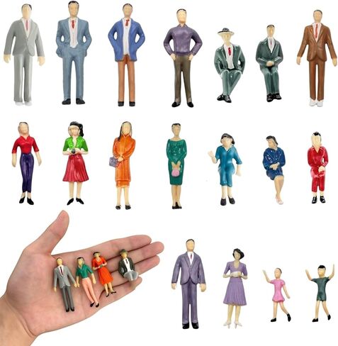 20 Pcs 1:30 Scale Mini People Figurines Painted Miniature Plastic Figures Sitting and Standing Model Trains Architectural Tiny People Figurines for Miniature Scenes Diorama Landscape Decor in Saudi Arabia