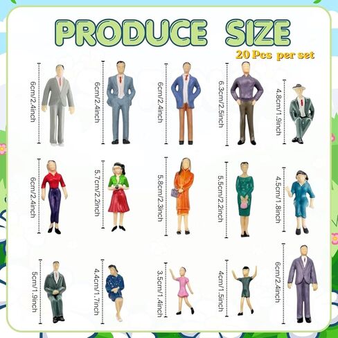20 Pcs 1:30 Scale Mini People Figurines Painted Miniature Plastic Figures Sitting and Standing Model Trains Architectural Tiny People Figurines for Miniature Scenes Diorama Landscape Decor in Saudi Arabia