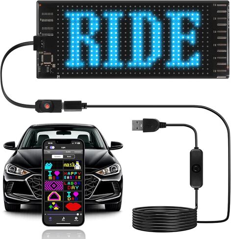 Light Sign for Car, 6.7''x2.7'' Bluetooth APP Control Programmable Flexible RGB LED Matrix Panel, Custom Text Pattern Animation Scrolling Display for Car Windshield with Switch Cable in Saudi Arabia